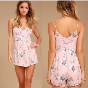 Lulus Magical Meadow Blush Pink Floral Print Skort Dress Romper Size Small.